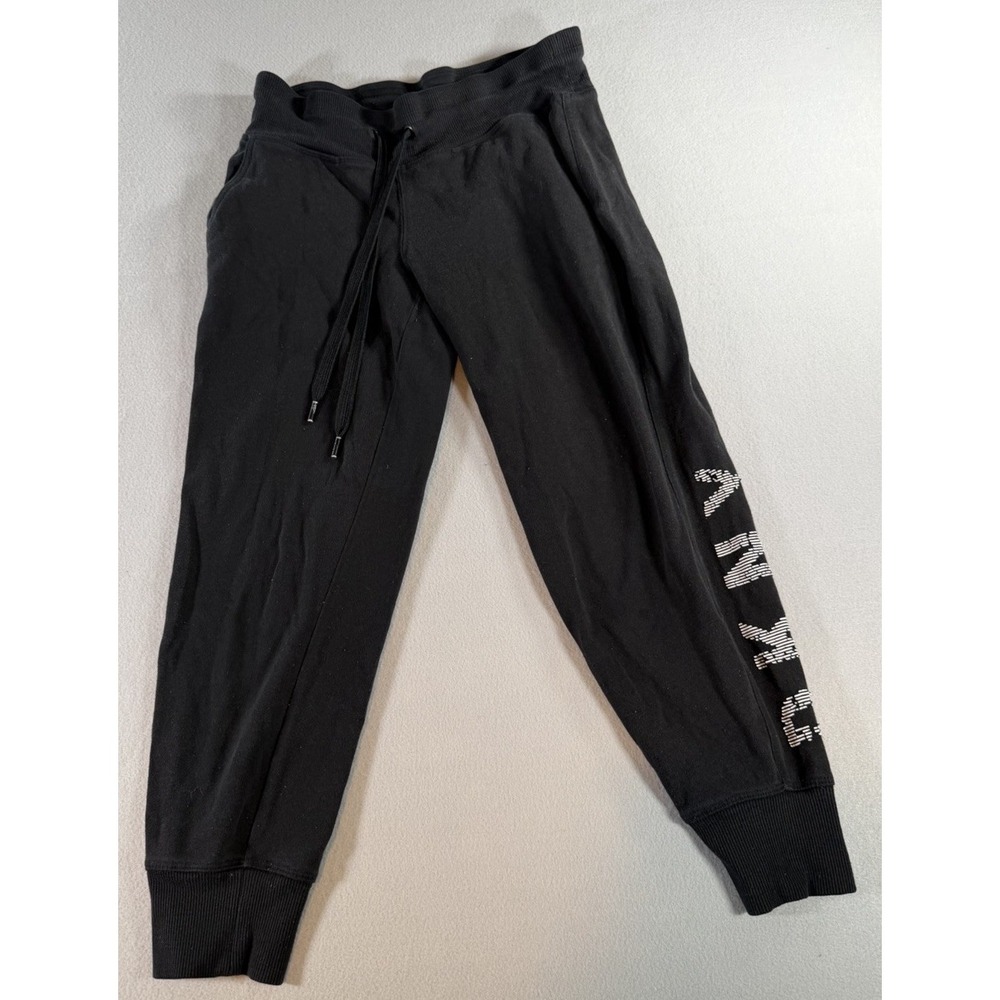 DKNY Sport Womens Black Sweatpants Joggers Graphic Logo Sz S 29 Waist 22 Inseam